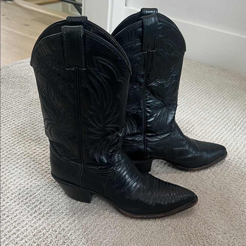 Justin Western Leather Boots Black Size 8